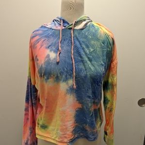 Multi color tie dye cropped shirt with hood